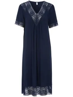 Damella Plain Lace Short Sleeve Nightdress Blauw
