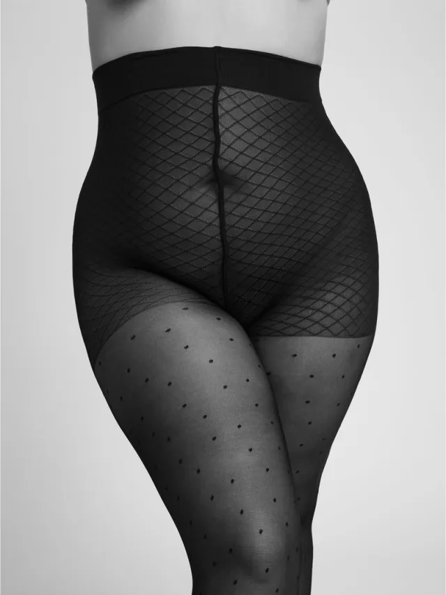 Camano , Comfort, panty met stippen, grote maten, curvy panty, Fashion Curvy, Tights Dots, camano. black