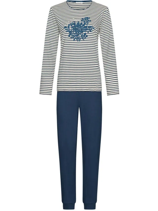 Pastunette Nordic Bloom - Pyjama - Bio-Katoen - Blauw/Wit - Gestreept