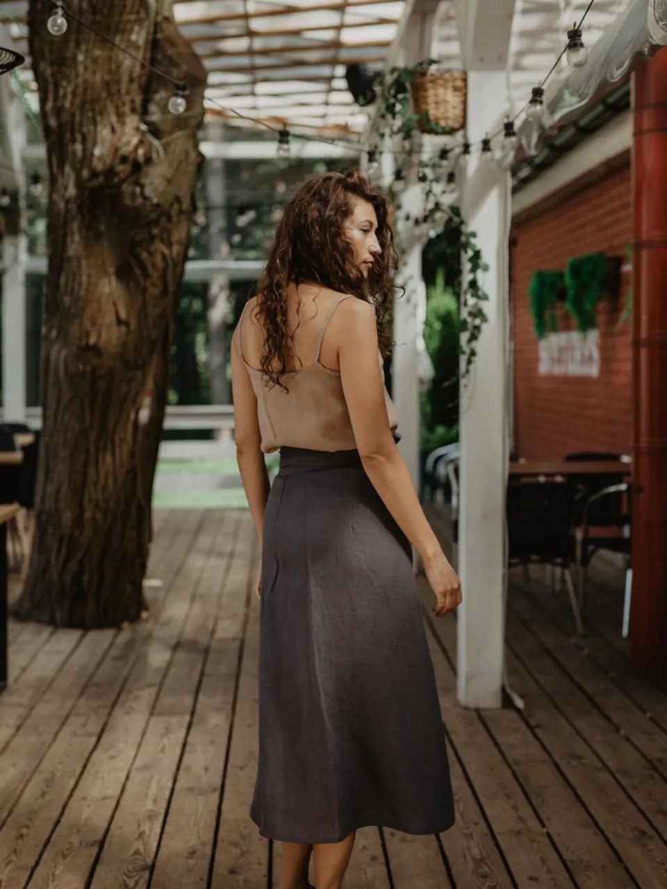 AmourLinen dames vegan Wikkelrok Iris Antraciet, foto 2