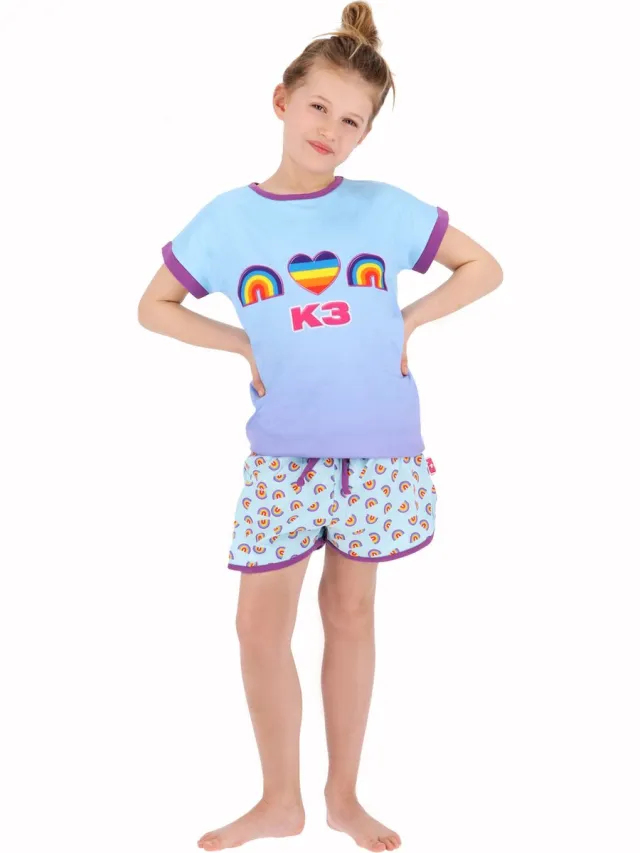 K3 Shortama Pyjama Regenboog Lichtblauw