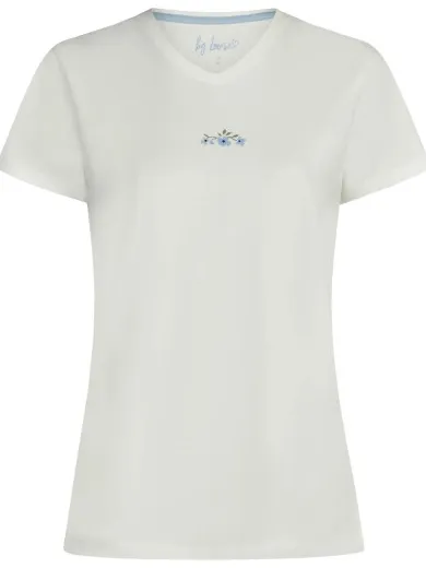 By Louise Dames capri pyjama driekwart broek v-hals wit/blauw gebloemd, foto 2