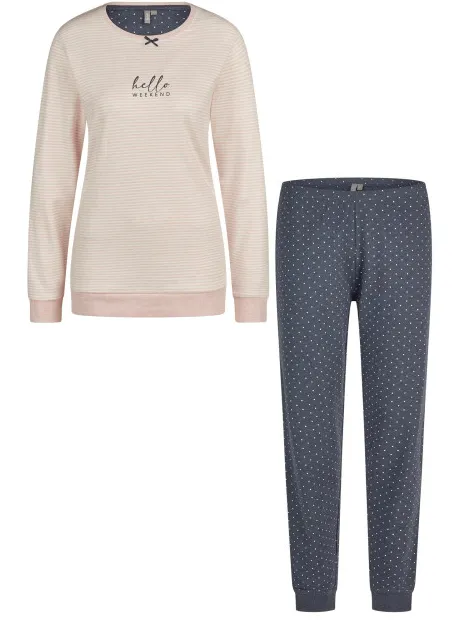 By Louise Dames winter pyjama set lang interlock roze gestreept Veelkleurig