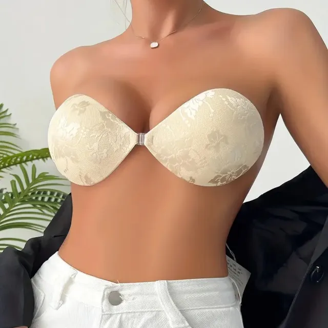 Sara Shop / Plak BH / Plak BH /Onzichtbare Push Up Bh Zelfklevende / beha Backless Strapless / Gel sticky Solid -Cup-A / Beige-Topkwaliteit Beige Geborduurd