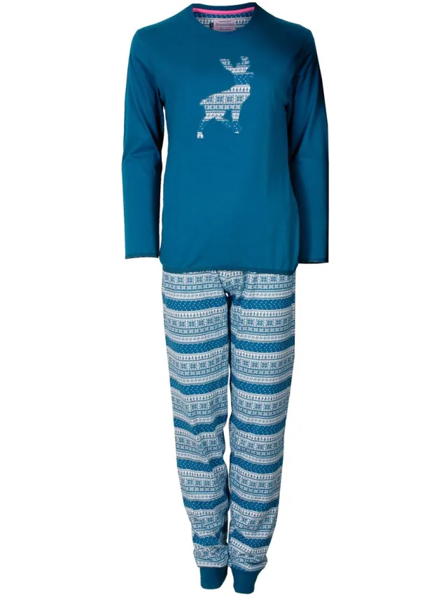 Irresistible Dames Pyjama - Winterse Print - Groen/Blauw