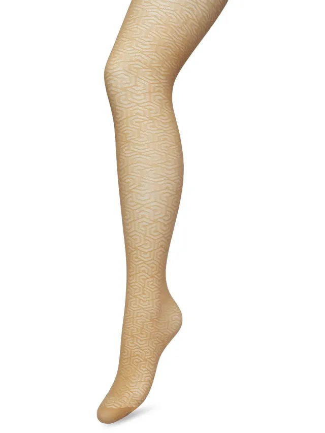 Bonnie Doon Grafische Panty 40 Denier Licht Bruin Dames - Grafisch - Print - Gladde Naden - Maximaal Draagcomfort - Chique Panty - Feestelijk - Eclectic Tights - Huidskleur - Bruin - Beige - Macaroon - BP221911.275