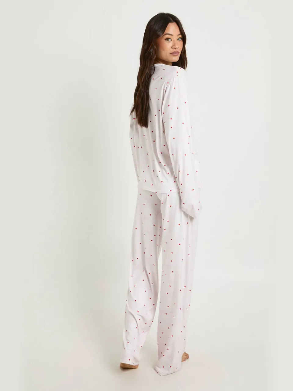 boohoo Dames Tall Bow & Hartprint Lange Mouw Top & Broek Pyjama Set lichtroze, foto 2