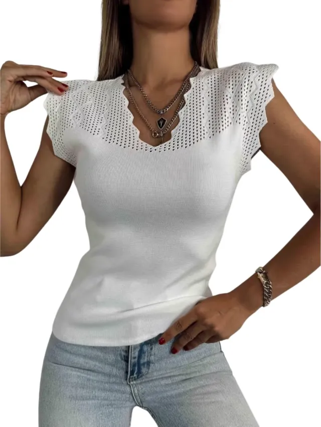 Currero Topje Dames - Top Kleding - Shirt - Blouse - Kort - Volwassen - Wit