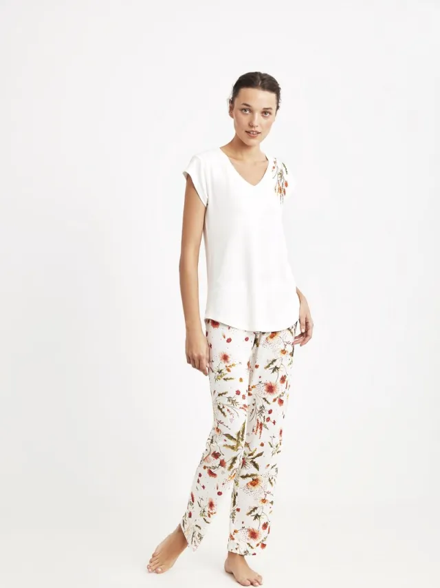 Catherine 's - Dames Pyjama Set, Korte Mouwen Wit