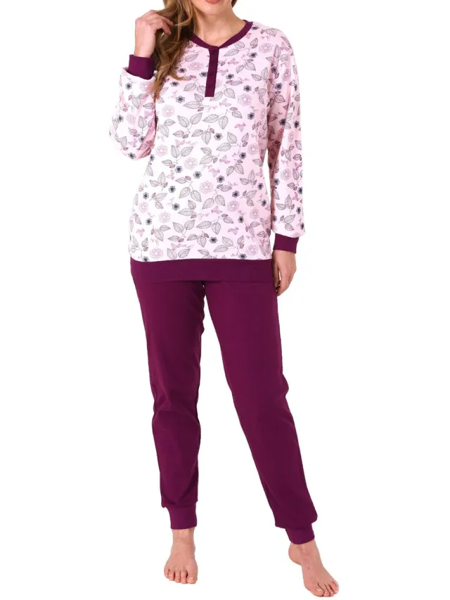 Normann Noble dames interlock pyjama lang met manchetten - ook in overmaten - 212 201 96 105 rosa