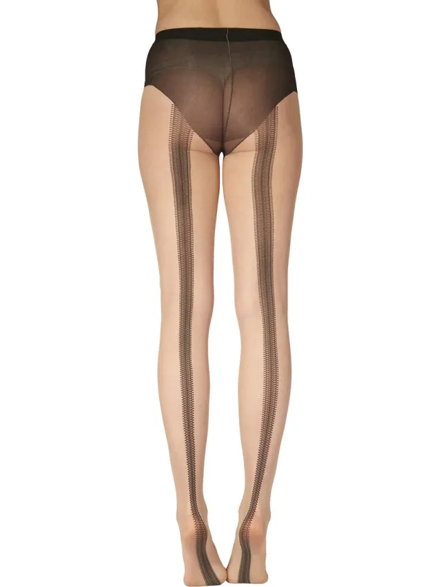 Pretty Polly Panty - Fashion - Naad - Backseam - Design - One Size -36/42 - Nude/Zwart