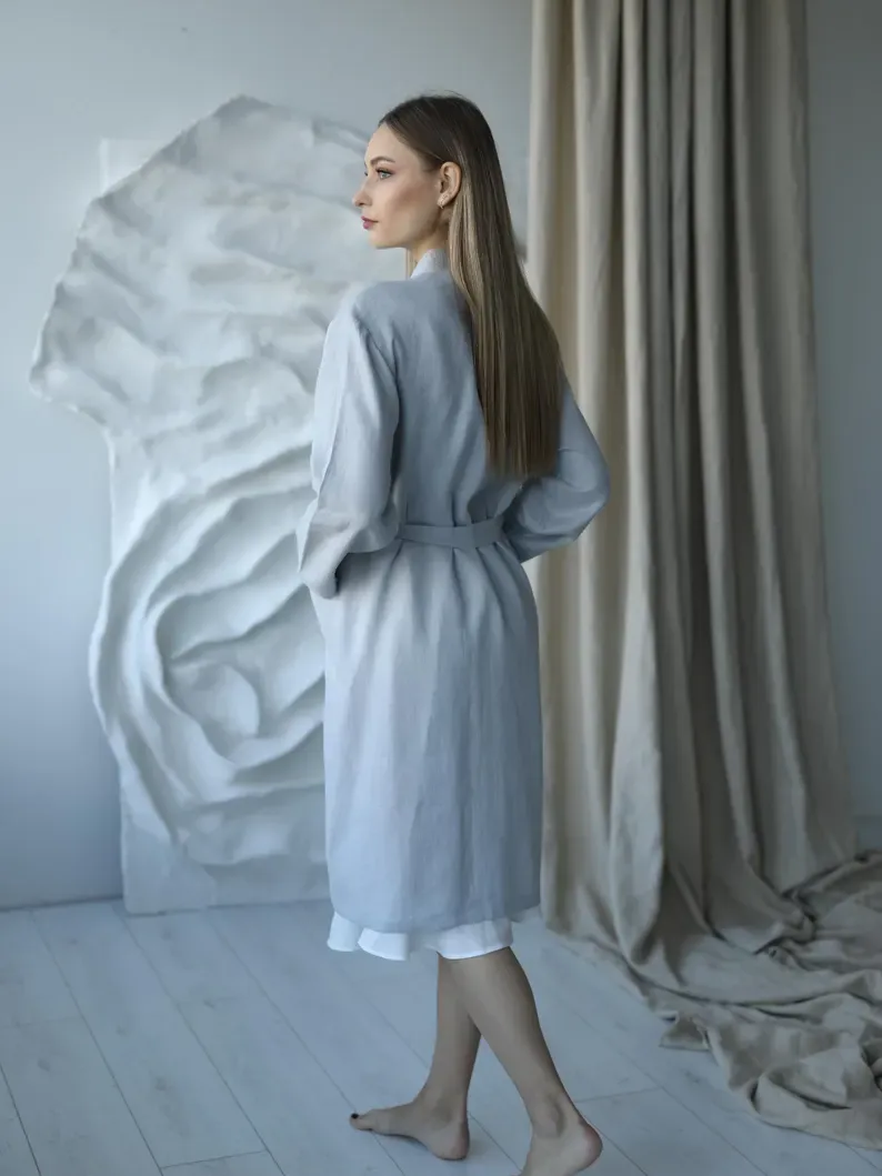 Amber Linen dames vegan Badjas Mona Grijs, foto 2