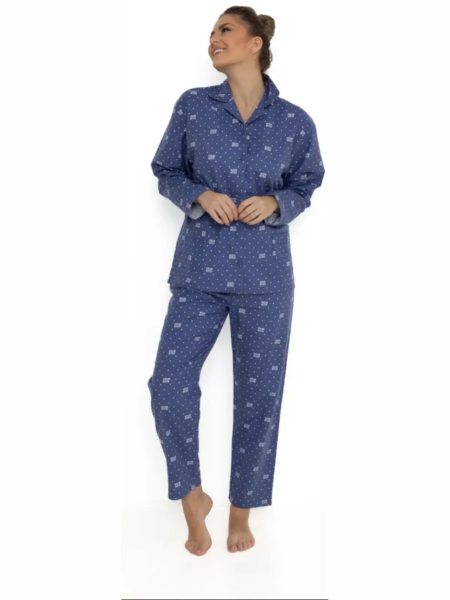 Lunatex klassieke dames pyjama flanel 641976 - dream queen - donkerblauw