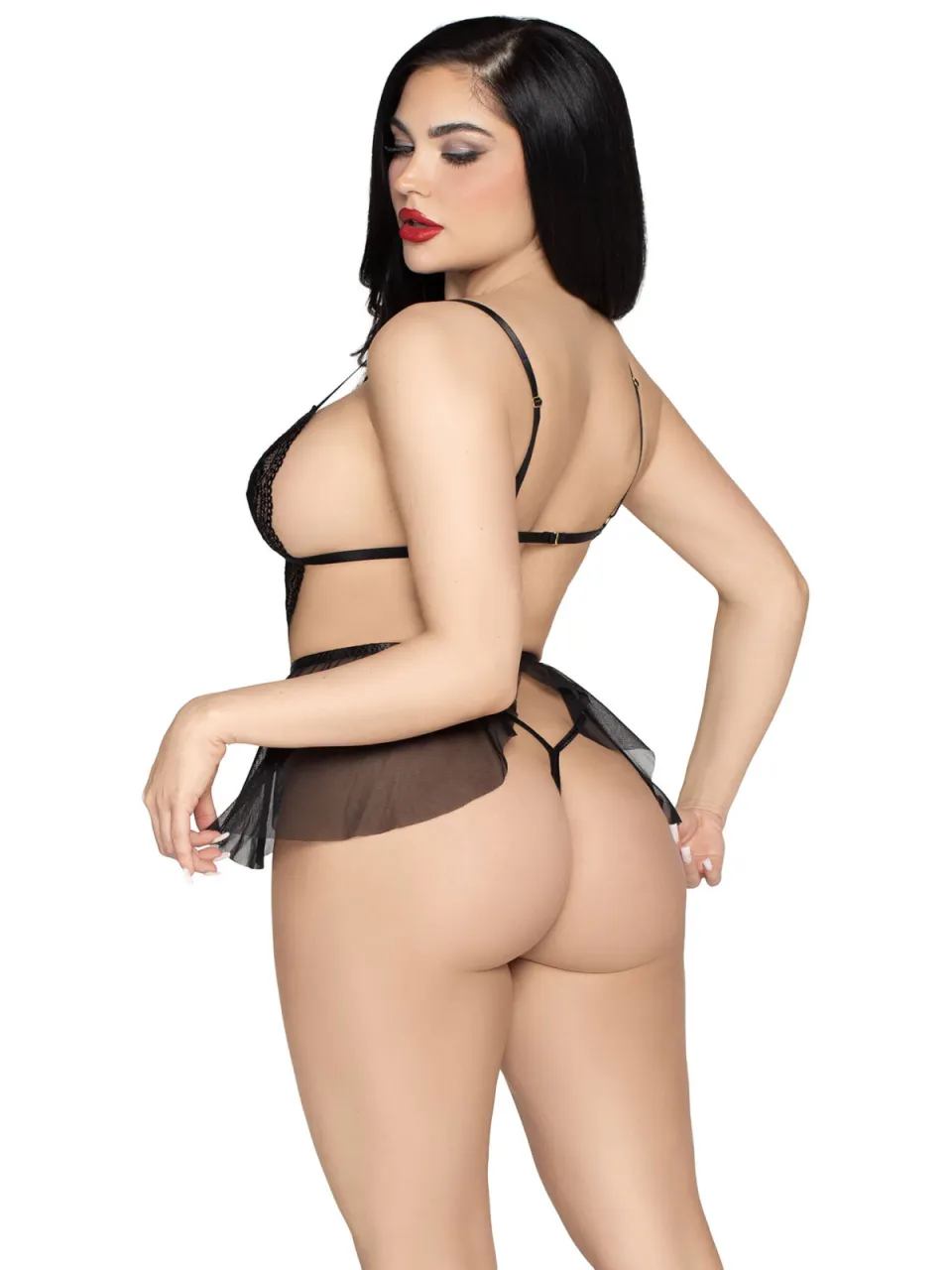 Leg Avenue babydoll met string met open kruis zwart, foto 3