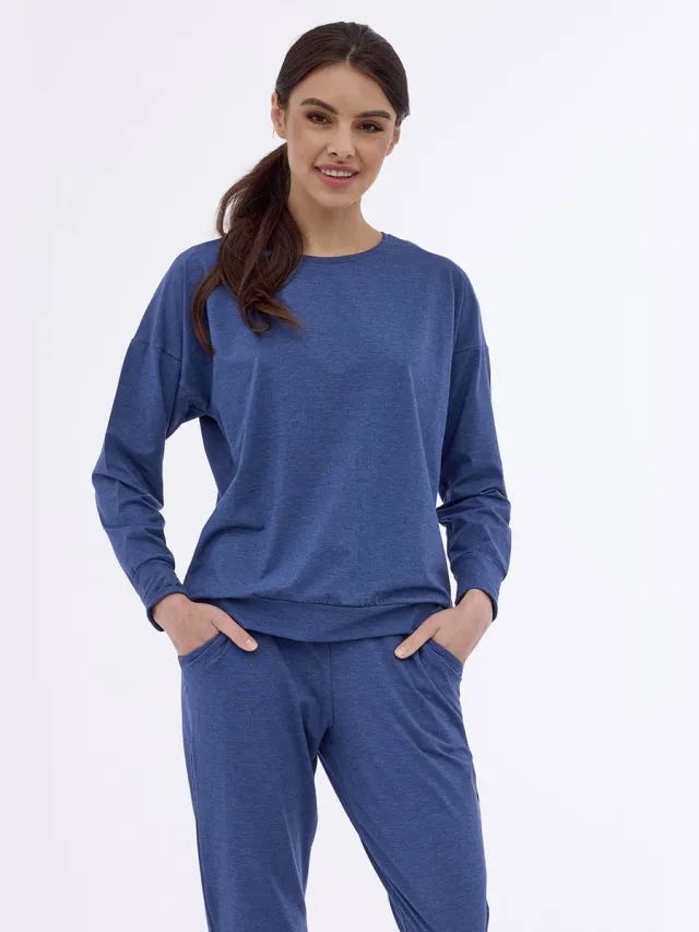Cornette Dames Pyjama Huispak Winter Lange Mouw Lange Broek Gabi Blauw 800/404 36 /
