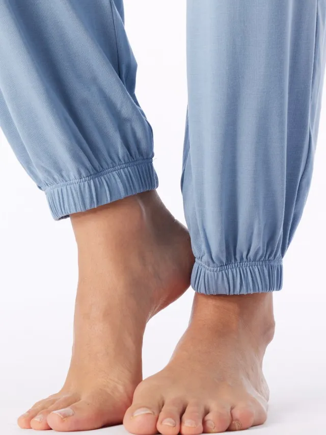 Schiesser dames Casual Fashion lange pyjama met manchetten - grijsblauw dessin