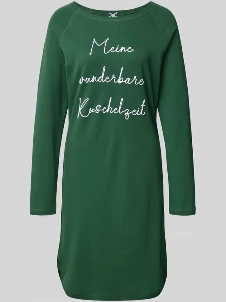 LOUIS & LOUISA Regular fit nachthemd met statementstitching, model 'Kuschelig' Groen