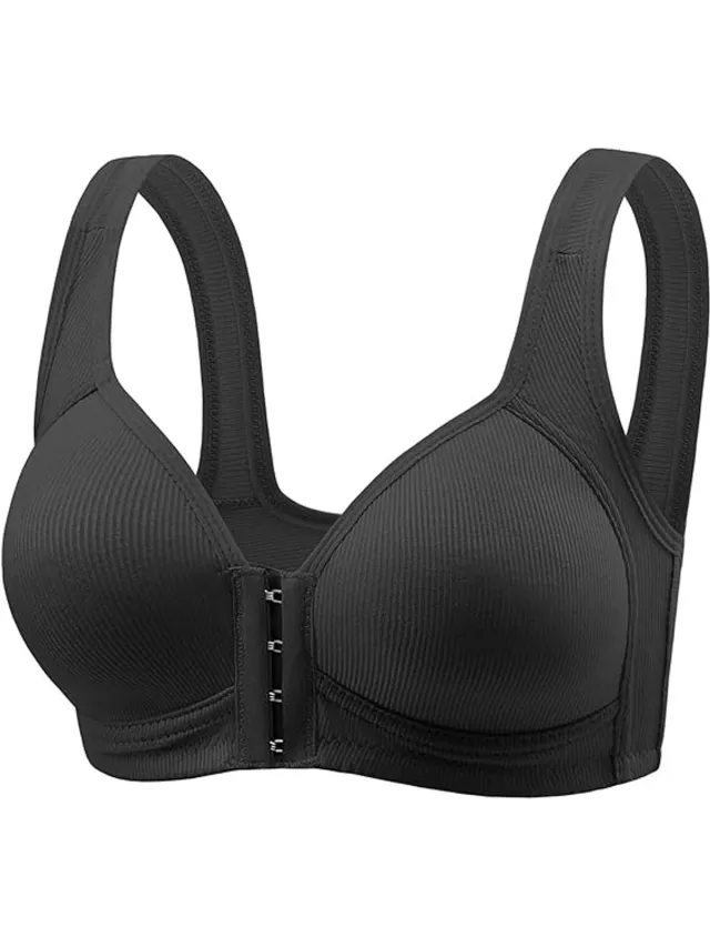 Daity Damesbeha met voorsluiting - push-up en zonder beugel - ademend en comfortabel - voor dagelijks gebruik (maat L). Zwart