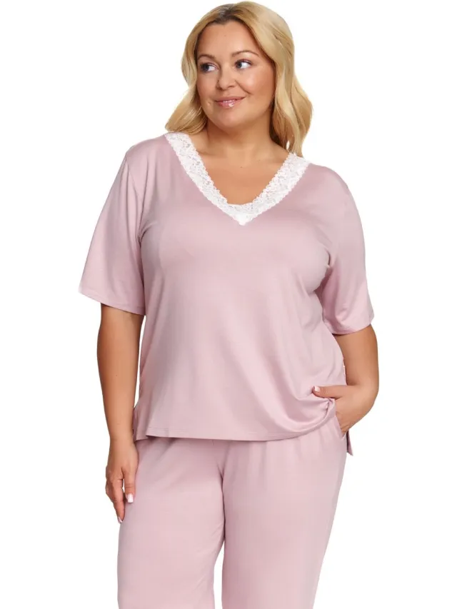 Doctor Nap Dames Pyjama Viscose Korte Mouw Lange Broek Viscose Papaya PB.7154 40 / Roze