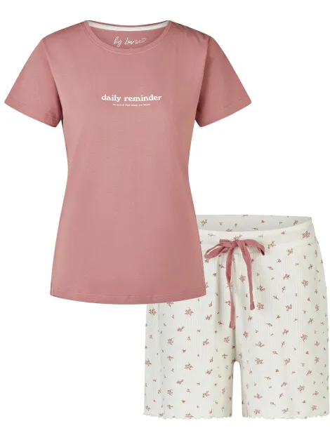 By Louise Dames korte pyjama set shortama oudroze/wit gebloemd Veelkleurig