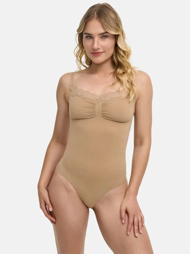 cfab Corrigerende bodysuit met kant - Beige - Corrigerende Body - Naadlos - corrigerend ondergoed dames