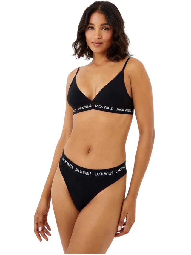 Jack Wills Dames-string met Deptford-logo (set van 3) (Zwart)