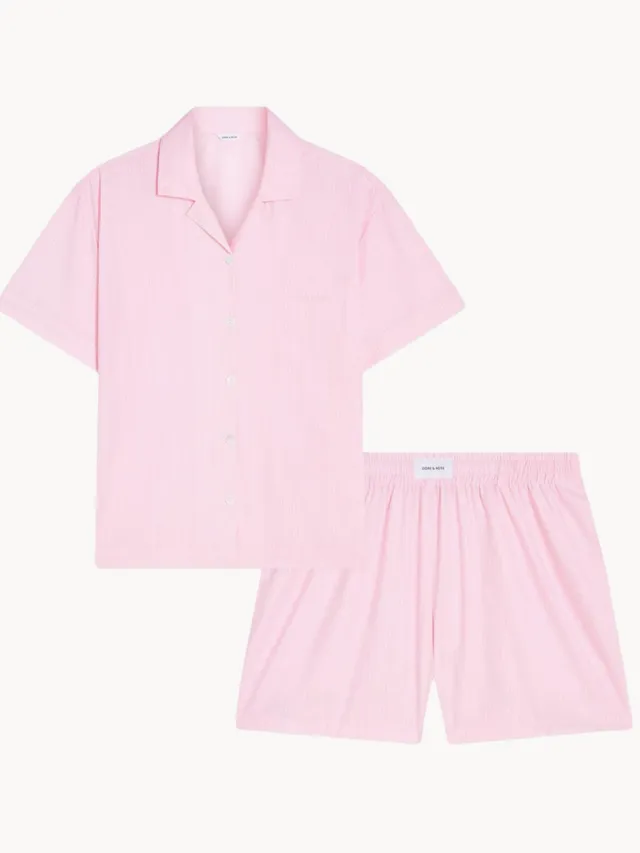 Dore & Rose Gestreepte pyjamaset Pink met korte mouwen Dieproze, Wit