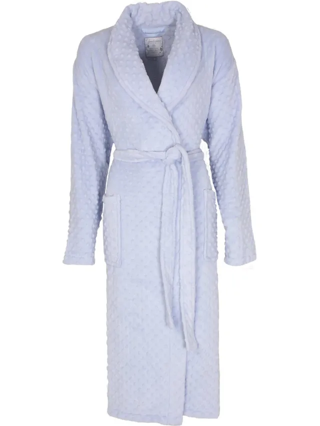 Tenderness Dames Badjas - Fleece - Reliëf bolletjes - Blauw