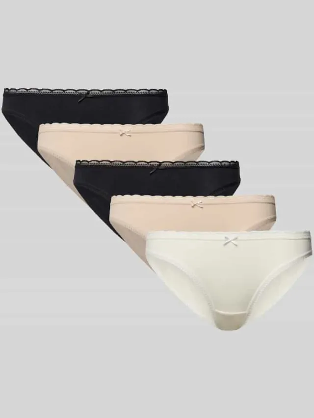 Dorina Slip met strikdetail, model 'NAOMI' in verpakking van 5 stuks Zwart