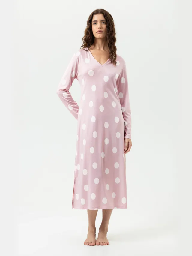 Mey Lange nachtjapon Serie Pretty Dots Pink Parfait roze