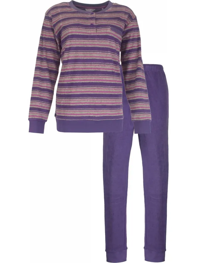 Tenderness Dames Pyjama - Badstof - Gestreept Dessin - Paars