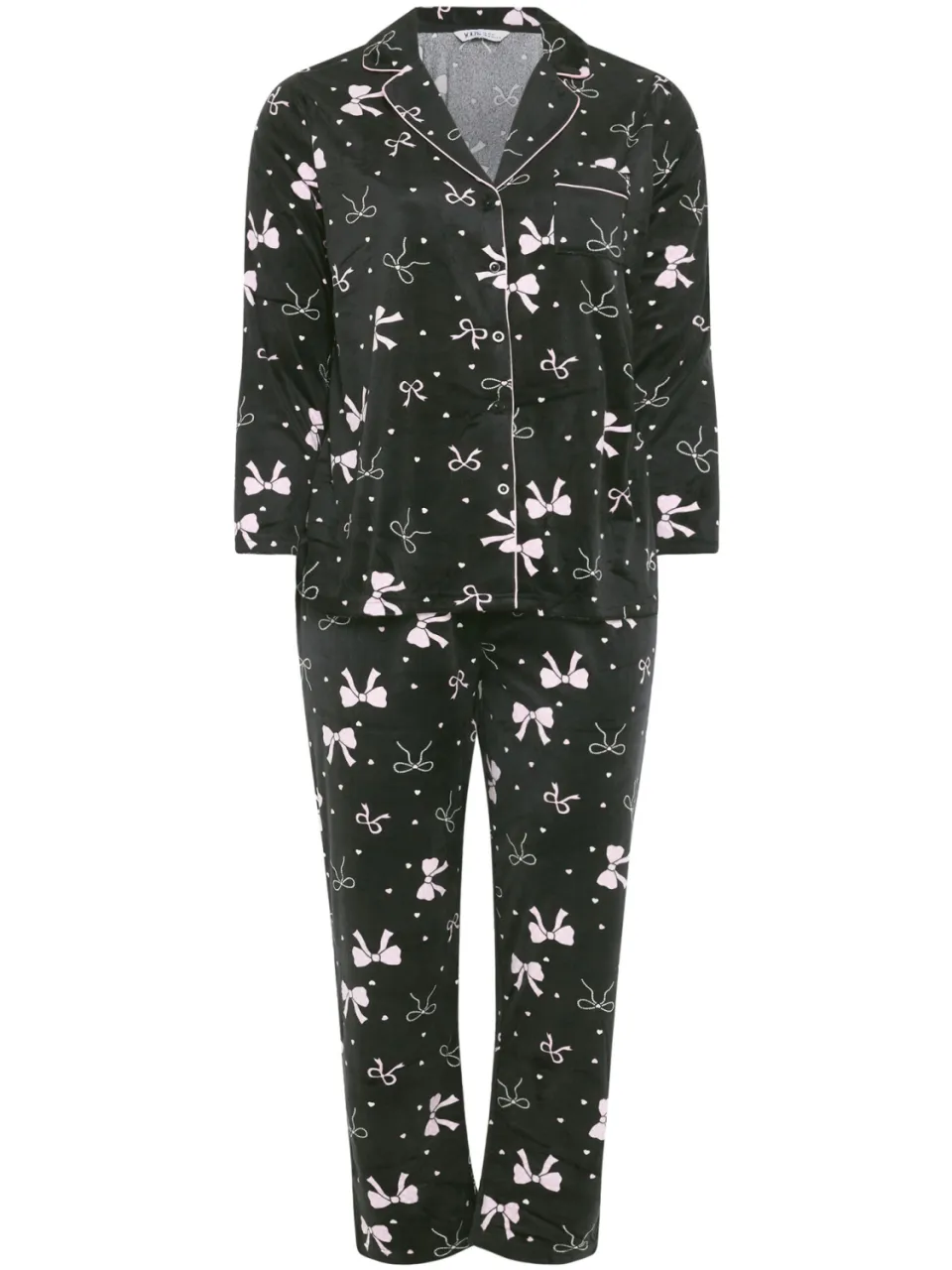 Yours Zwarte Fleece Pyjamaset Met Strikprint-56, foto 4