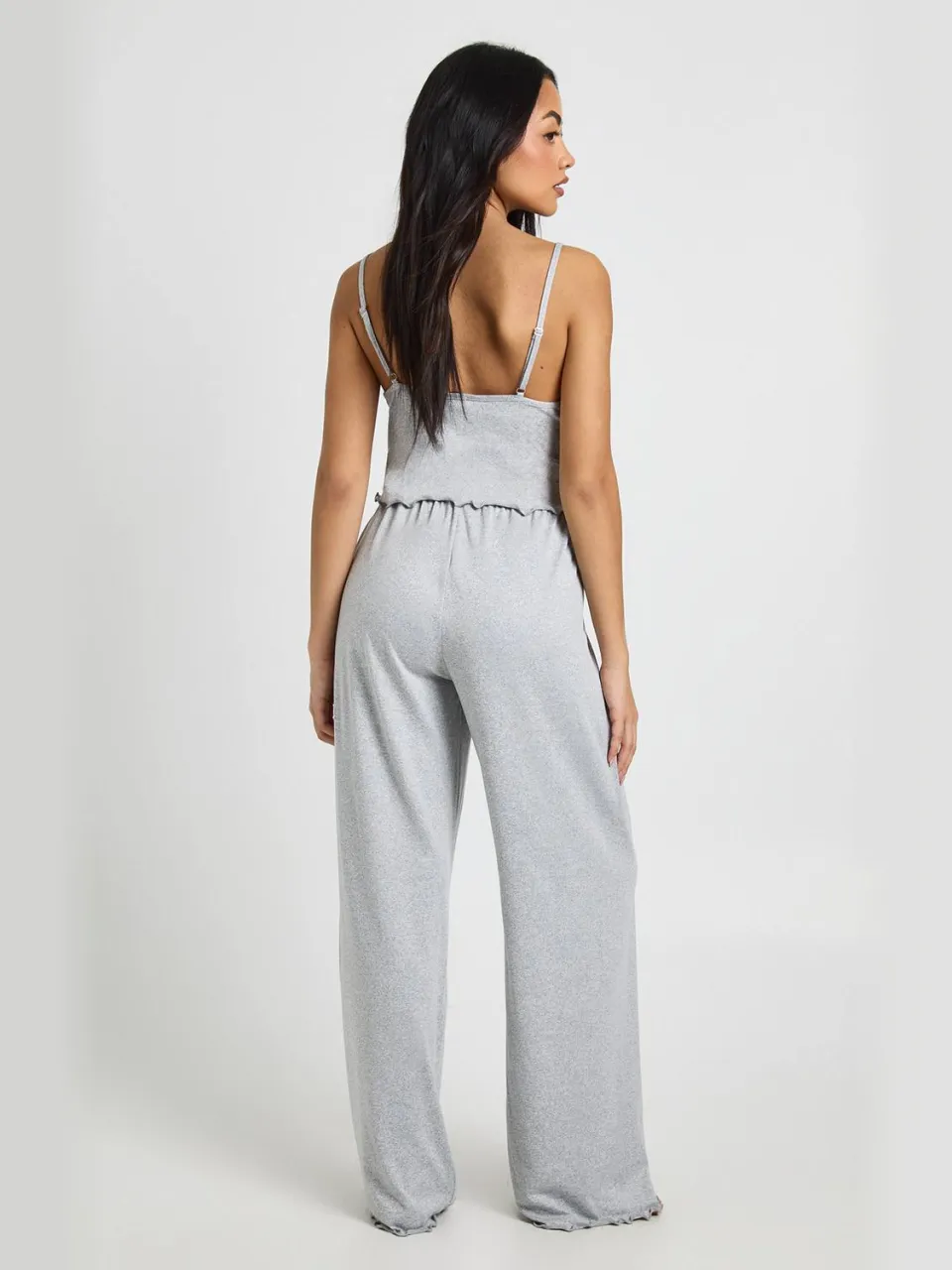 boohoo Dames Jersey Pyjama Set Met Kanten Afwerking Cami & Broek grijze mergel, foto 2