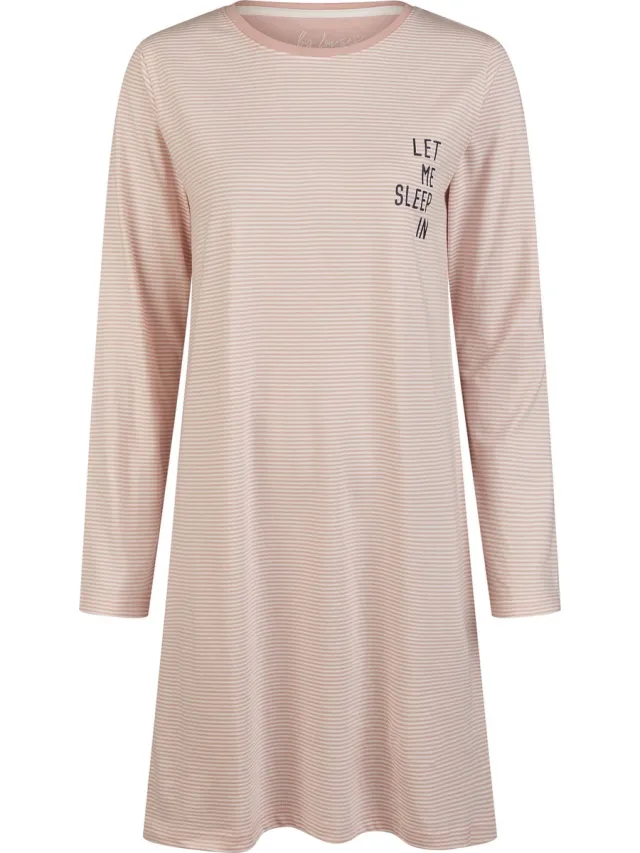 By Louise Essential Dames Nachthemd Lange Mouw Gestreept Roze