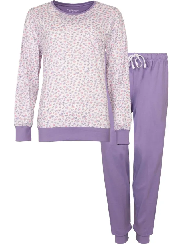 Tenderness Dames Pyjama - 100% Gekamde Katoen - Lila Paars