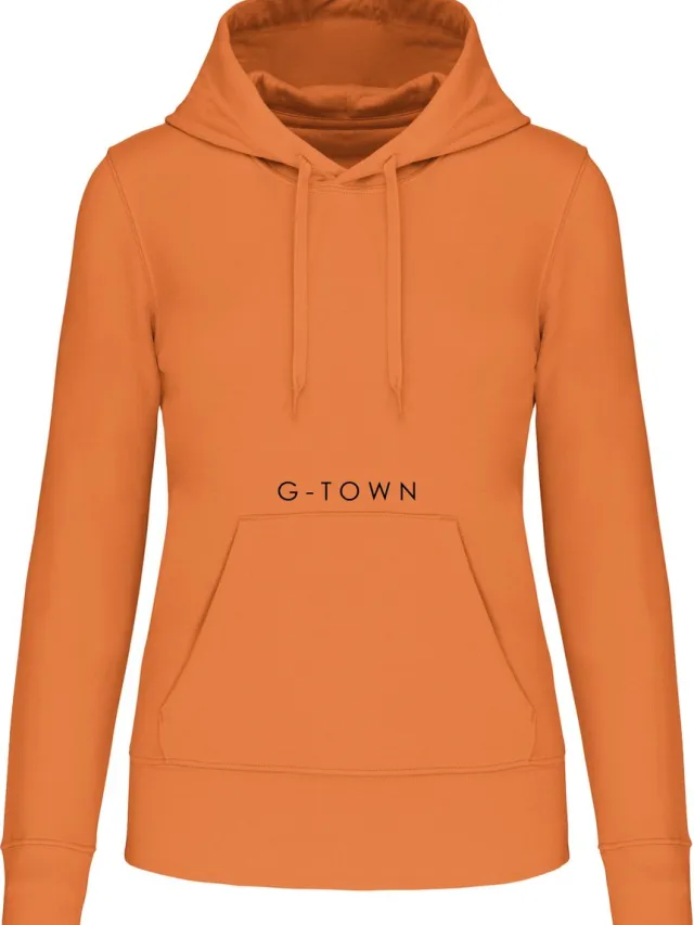 G-TOWN G‑TOWN Eco Chique Dames Hoodie – Duurzame Streetwear – Forest Green & Oranje Orange