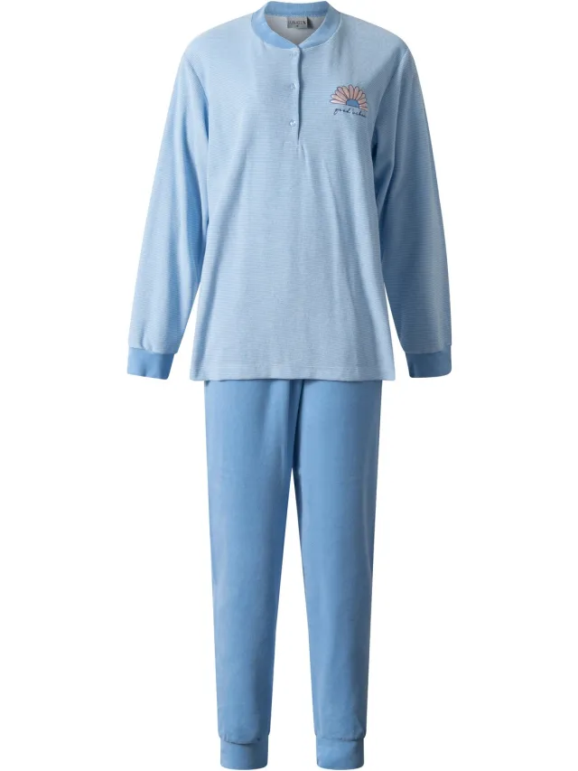 Lunatex winter dames pyjama 124281 - warm badstof - blauw