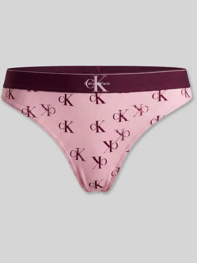 Calvin Klein String met all-over motief model 'THONG' roze, foto 2