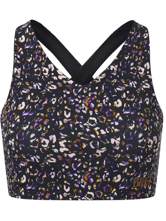 Biba Sportbeha voor dames met V-hals en luipaardprint uit de Move-collectie (Zwart)
