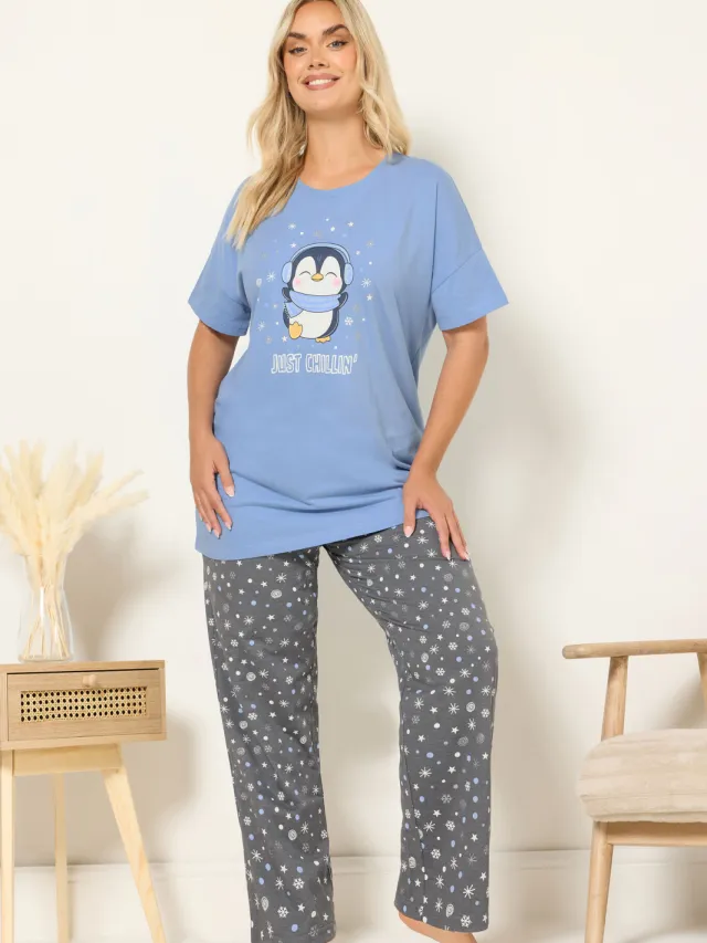 Yours Blue 'Just Chillin' Pyjamaset Met Wijde Pijpen-52