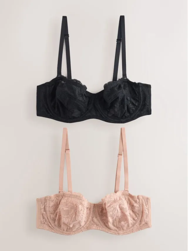 Next Dames - Set van 2 verstelbare strapless beha's met kant en zonder vulling - Zwart Black/Praline Nude