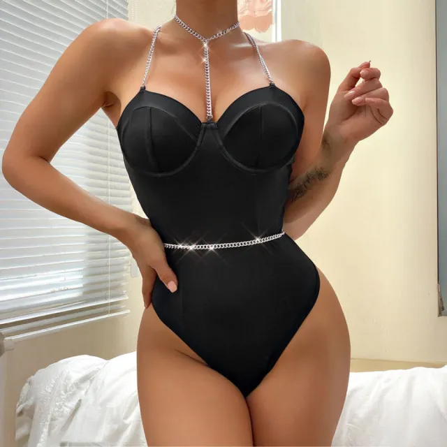 De Namour Lingerie by Shots Kettingversterkte Cross Back Bodysuit - Zwart
