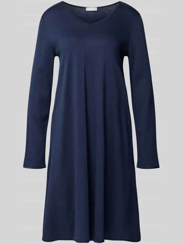 Hanro Nachtjapon met V-hals Donkerblauw