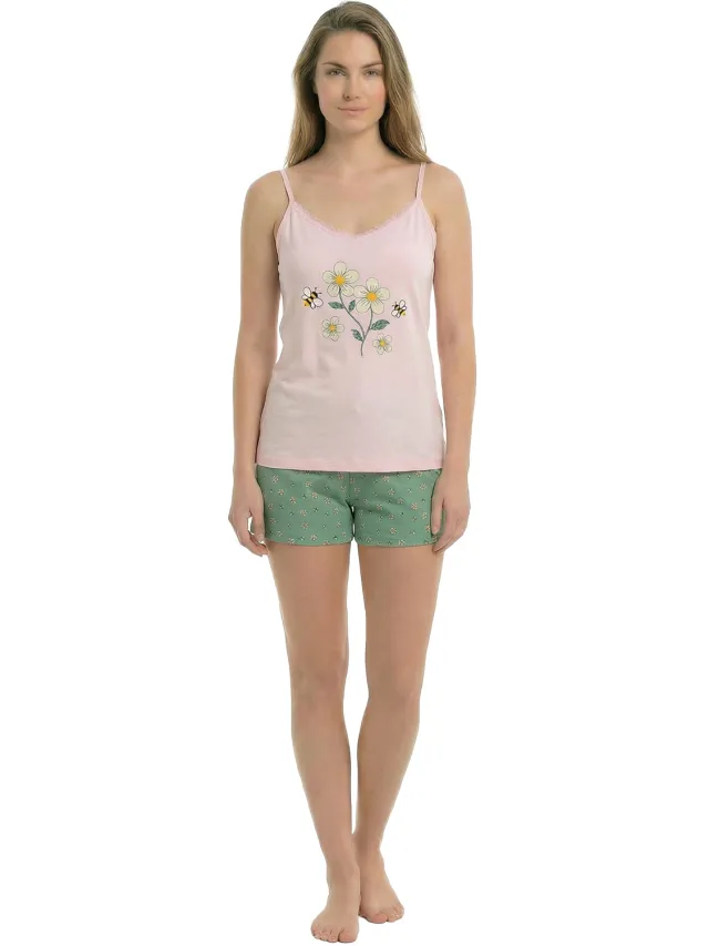Kisses&Love Dames Zomer Pyjama's met Dunne Bandjes van Katoen KL45200 Roze