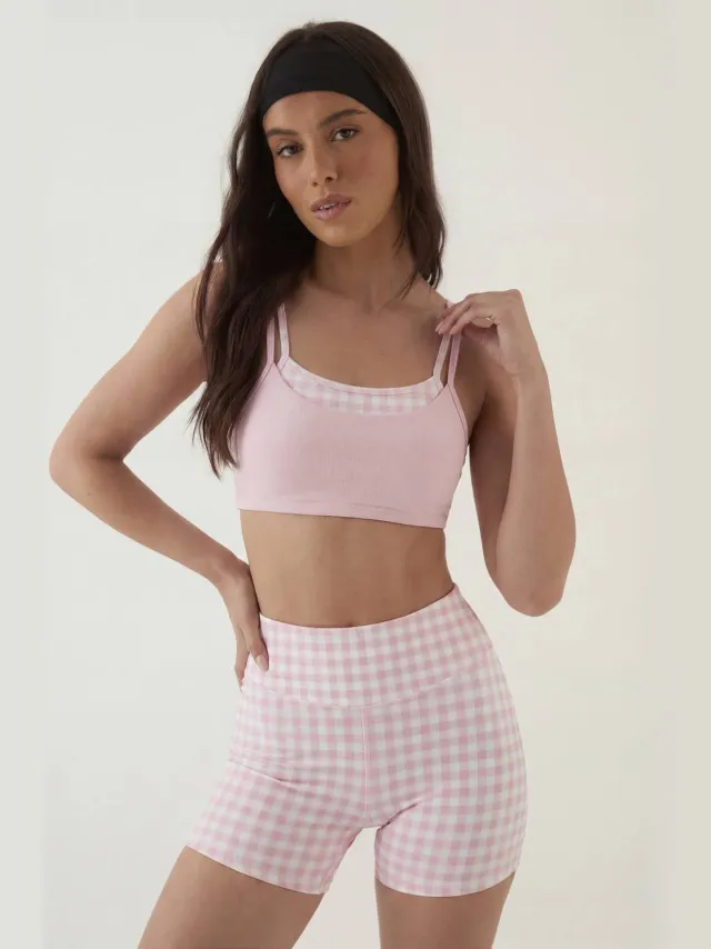 DSGN Studio Dames Dsgn Studio Sculpt Gelaagde Sportbeha Met Ruitjesprint Baby Roze