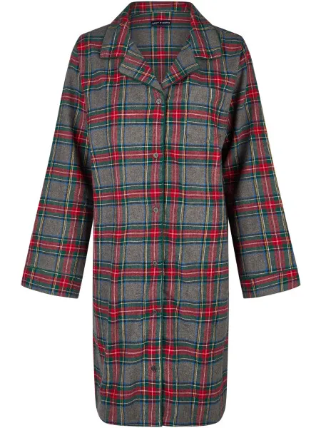 happy shorts Dames nachthemd lange mouw flanel rood/grijs geruit Veelkleurig