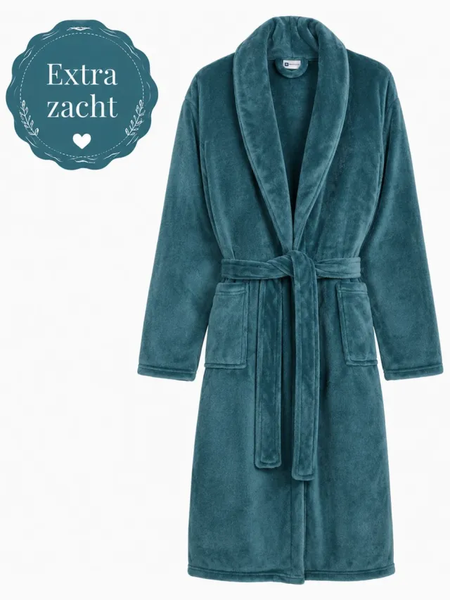 decoware Badjas Petrol XL/XXL – Zachte Polyflanel Unisex Badjas – Sjaalkraag, Zakken en Riem - Unisex