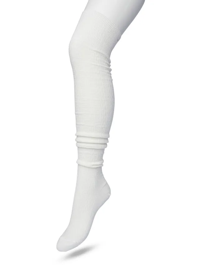 Bonnie Doon Bio Kabel Overknee kousen Dames Off White - Klassiek Kabel patroon - Biologisch Katoen - Ultiem comfort - Classic Cable Overknee sokken - OEKO-TEX - Gladde Naden - Kniekousen - Duurzaam Huidvriendelijk - Crème - P53498.110