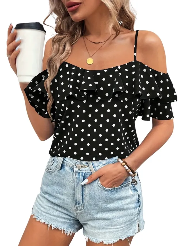 Currero Topje Dames Polkadots - Mouwloze Top - Singlet - Kleding - Shirt - Blouse - Kort - Volwassen - Zwart