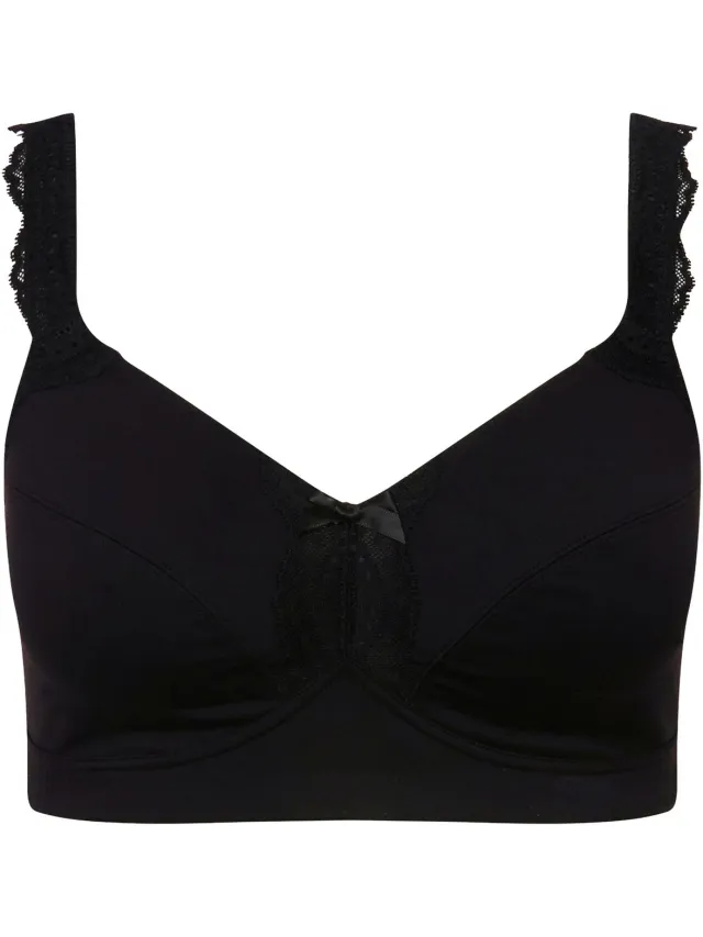 Ulla Popken Dames - Softbeha kanten detail zonder beugels - Zwart